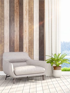 Modern parlak iç. 3D render