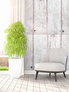 Modern parlak iç. 3D render