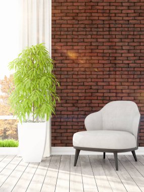 Modern parlak iç. 3D render