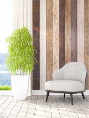 Modern parlak iç. 3D render