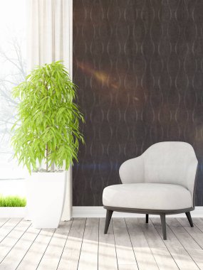 Modern parlak iç. 3D render