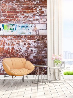 Modern parlak iç. 3D render