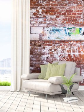 Modern parlak iç. 3D render