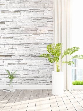 Modern parlak iç. 3D render