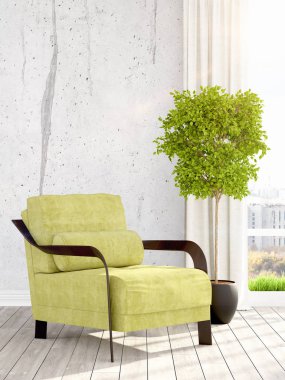 Modern parlak iç. 3D render