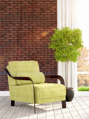 Modern parlak iç. 3D render