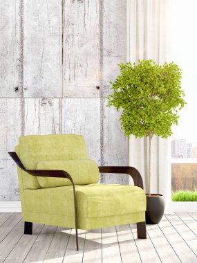 Modern parlak iç. 3D render