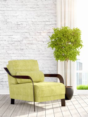 Modern parlak iç. 3D render