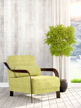 Modern parlak iç. 3D render