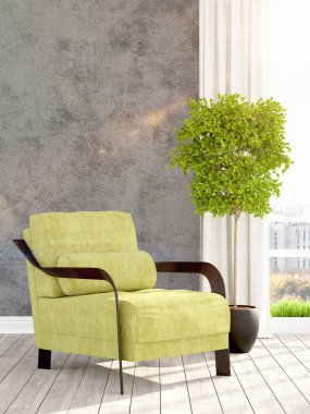 Modern parlak iç. 3D render