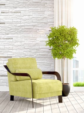 Modern parlak iç. 3D render