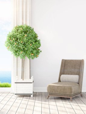 Modern parlak iç. 3D render