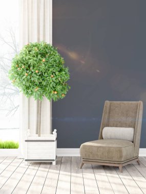 Modern parlak iç. 3D render