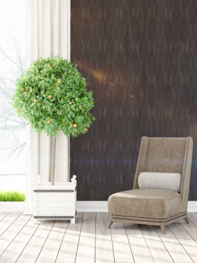 Modern parlak iç. 3D render