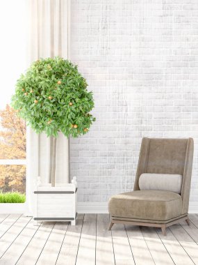 Modern parlak iç. 3D render