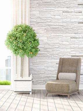 Modern parlak iç. 3D render