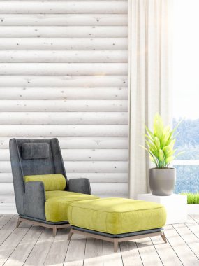 Modern parlak iç. 3D render