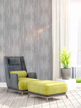 Modern parlak iç. 3D render