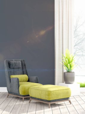 Modern parlak iç. 3D render