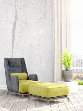 Modern parlak iç. 3D render