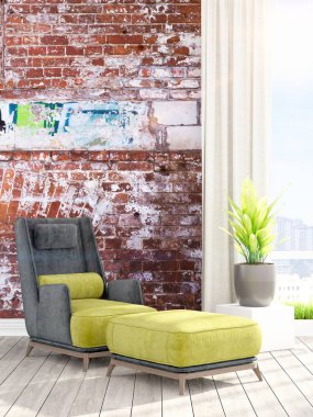 Modern parlak iç. 3D render