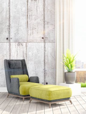 Modern parlak iç. 3D render