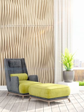 Modern parlak iç. 3D render