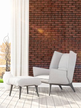 Modern parlak iç. 3D render