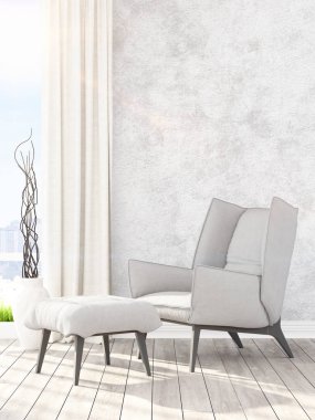 Modern parlak iç. 3D render