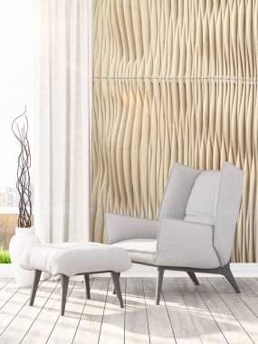 Modern parlak iç. 3D render