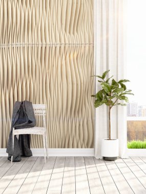 Modern parlak iç. 3D render