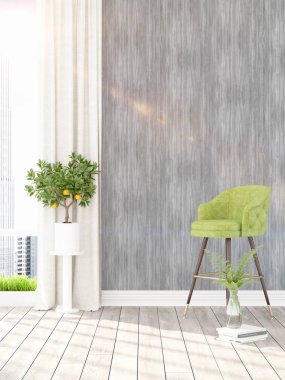 Modern parlak iç. 3D render