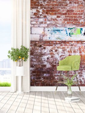 Modern parlak iç. 3D render