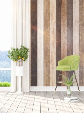 Modern parlak iç. 3D render