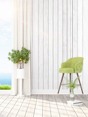 Modern parlak iç. 3D render