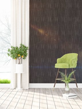 Modern parlak iç. 3D render