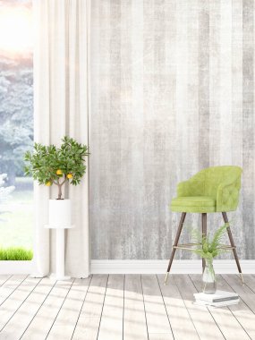 Modern parlak iç. 3D render