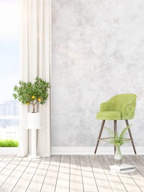 Modern parlak iç. 3D render