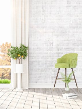 Modern parlak iç. 3D render