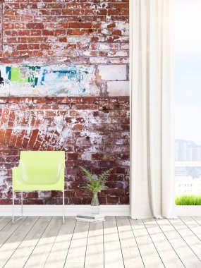 Modern parlak iç. 3D render