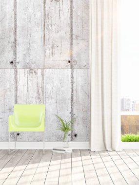 Modern parlak iç. 3D render