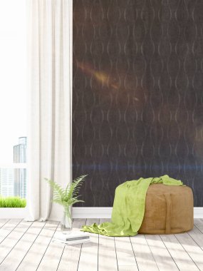 Modern parlak iç. 3D render