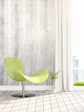 Modern parlak iç. 3D render