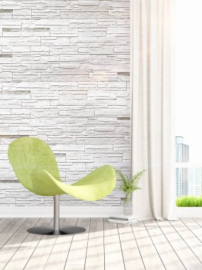 Modern parlak iç. 3D render