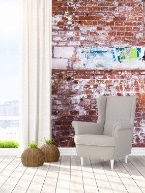 Modern parlak iç. 3D render