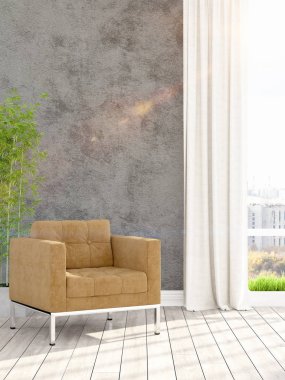 Modern parlak iç. 3D render