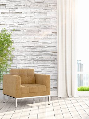 Modern parlak iç. 3D render