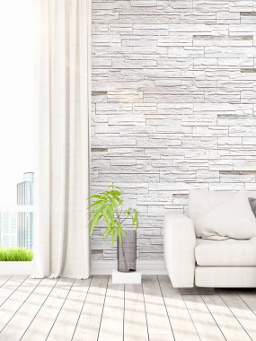 Modern parlak iç. 3D render