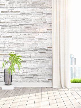 Modern parlak iç. 3D render