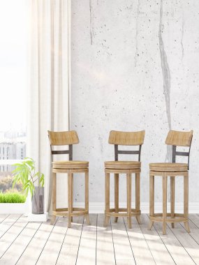 Modern parlak iç. 3D render